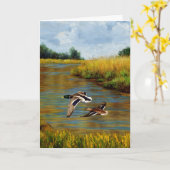 Mallard Ducks vliegen over de hond Kaart (Gele Bloem)