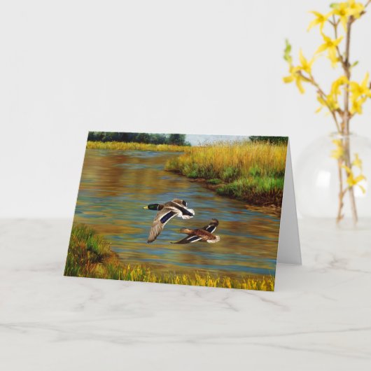 Mallard Ducks vliegen over de hond Kaart (Gele Bloem)