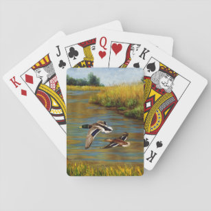 Mallard Ducks vliegen over de hond Pokerkaarten