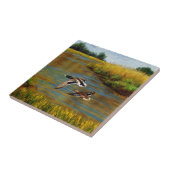 Mallard Ducks vliegen over de hond Tegeltje (Zijkant)