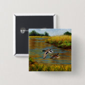 Mallard Ducks vliegen over de hond Vierkante Button 5,1 Cm (Voorkant /achterkant)