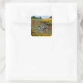 Mallard Ducks vliegen over de hond Vierkante Sticker (Tas)