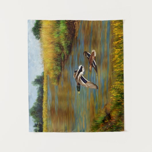 Mallard Ducks vliegen over de hond Wandkleed (Voorkant)