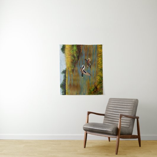 Mallard Ducks vliegen over de hond Wandkleed (In situ)