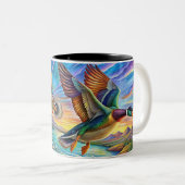 MALLARD DUCKS VLIEGENDE Two-Tone KOFFIE MOK (Voorkant rechts)