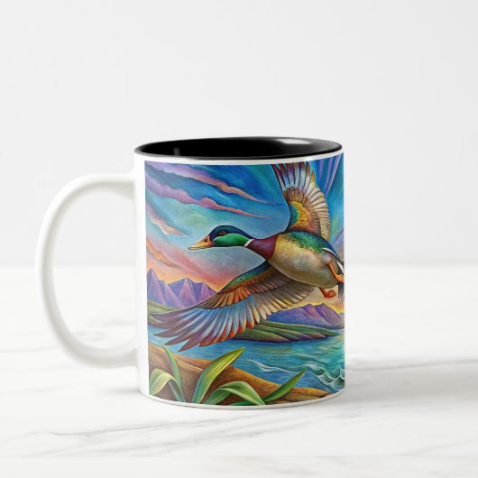 MALLARD DUCKS VLIEGENDE Two-Tone KOFFIE MOK (Links)