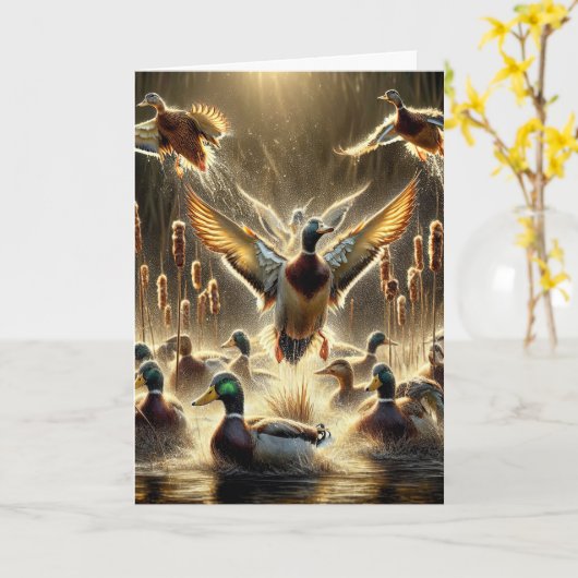 Mallard Ducks voor Vaderdag Kaart (Gele Bloem)