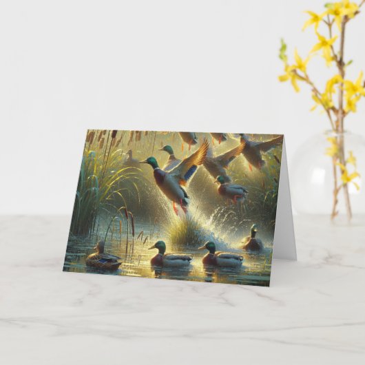 Mallard Ducks voor Vaderdag Kaart (Gele Bloem)