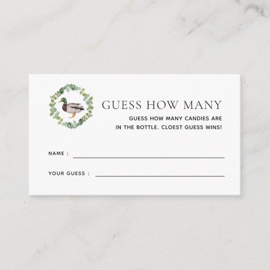 Mallard Eend Baby Shower Raad Hoeveel Spel  Informatiekaartje (Voorkant)