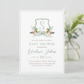Mallard Eend Crest Monogram Baby Borrel Kaart (Staand voorkant)