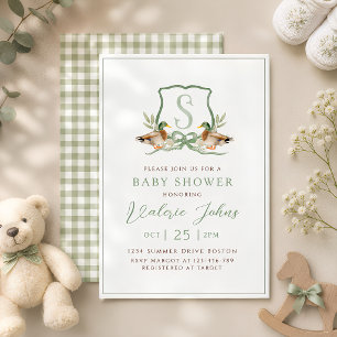 Mallard Eend Crest Monogram Baby Borrel Kaart