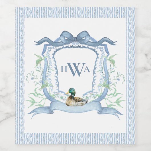 Mallard-eend-monogram Wijn Etiket (Enkel label)