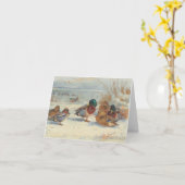 Mallard en blauwgroen in de sneeuw, Vogels Kaart (Gele Bloem)