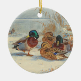Mallard en blauwgroen in de sneeuw, Vogels Keramisch Ornament