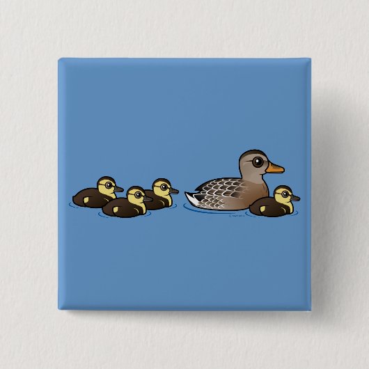 Mallard en vier eenden vierkante button 5,1 cm (Voorkant)