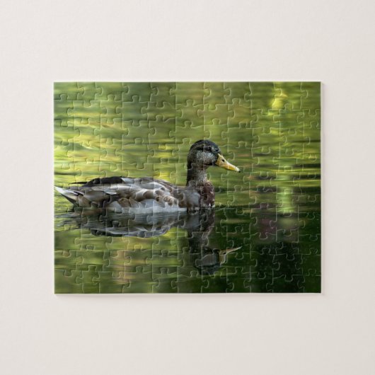 Mallard gespiegeld op groen water legpuzzel (Horizontaal)