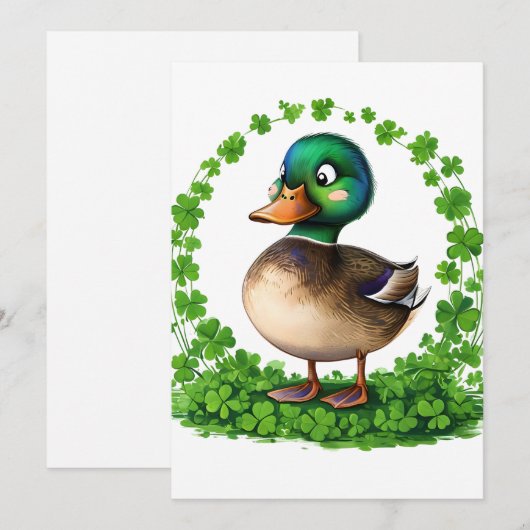 Mallard in een cirkel van klavers uitnodiging (Voorkant / Achterkant)