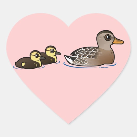 Mallard & twee eendjes hart sticker (Voorkant)