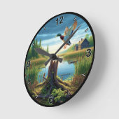 Mallard Vliegen Over Een Rustig Meer Ronde Klok (Hoek)