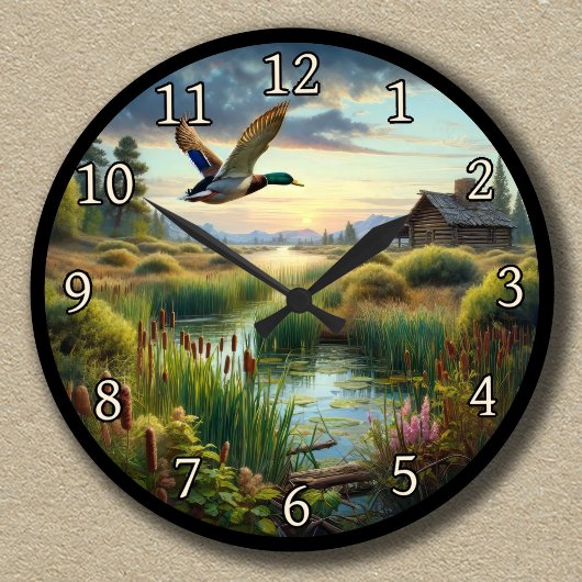 Mallard Vliegen Over Een Rustig Meer Ronde Klok