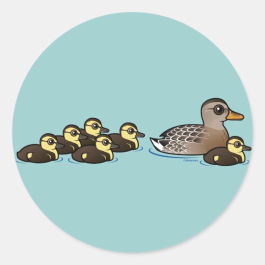 Mallard & zes eendjes ronde sticker (Voorkant)