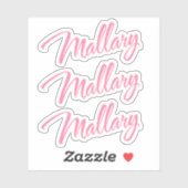 Mallary name roze cursief x3 sticker (Vel)