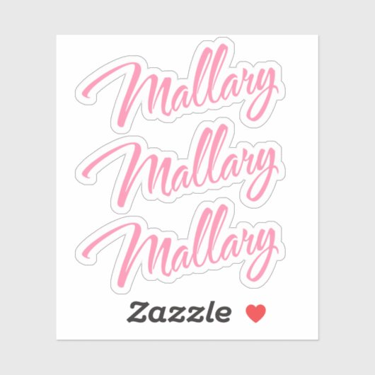 Mallary name roze cursief x3 sticker (Vel)