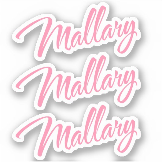 Mallary name roze cursief x3 sticker (Voorkant)