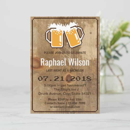 Malle Pixel Bieren & Houten Verlovingsfeest Kaart (Staand voorkant)