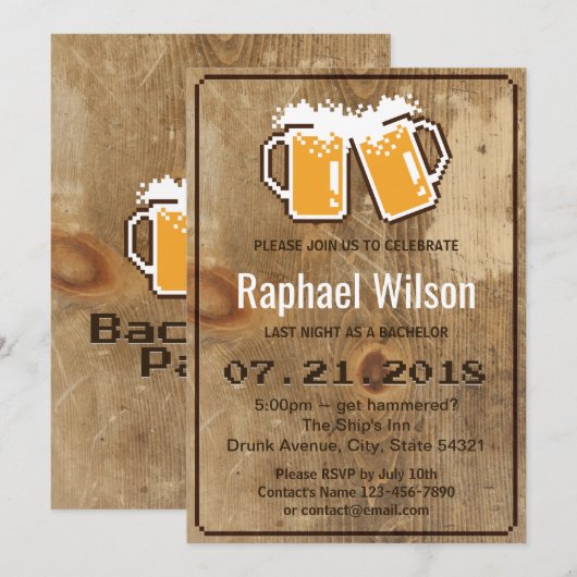 Malle Pixel Bieren & Houten Verlovingsfeest Kaart (Voorkant / Achterkant)