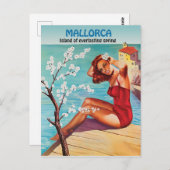 Mallorca, eeuwig voorjaar, meisje aan de kust briefkaart (Voorkant / Achterkant)