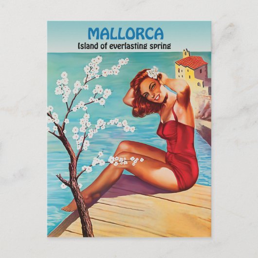 Mallorca, eeuwig voorjaar, meisje aan de kust briefkaart (Voorkant)