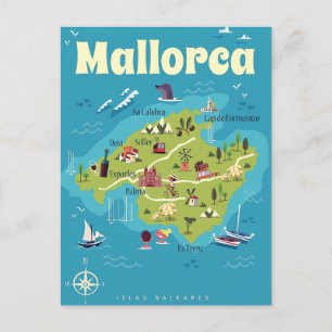 Mallorca Illustrated Map Briefkaart
