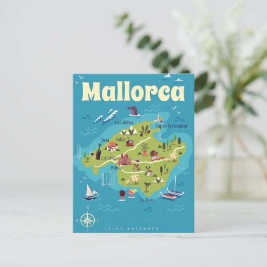Mallorca Illustrated Map Briefkaart (Staand voorkant)