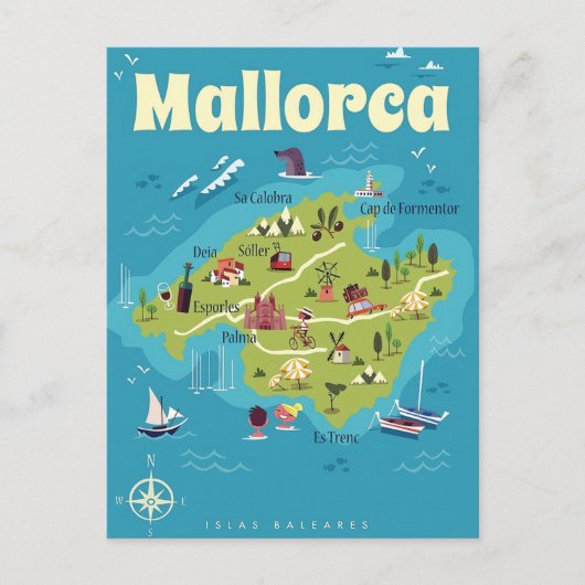 Mallorca Illustrated Map Briefkaart (Voorkant)