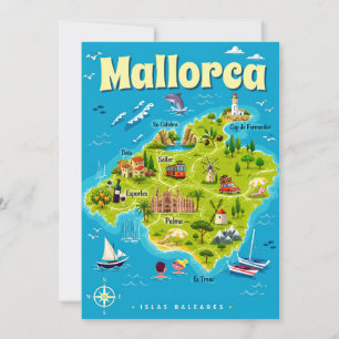 Mallorca Kust Watercolor Kaart Ansichtkaart