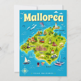 Mallorca Kust Watercolor Kaart Ansichtkaart