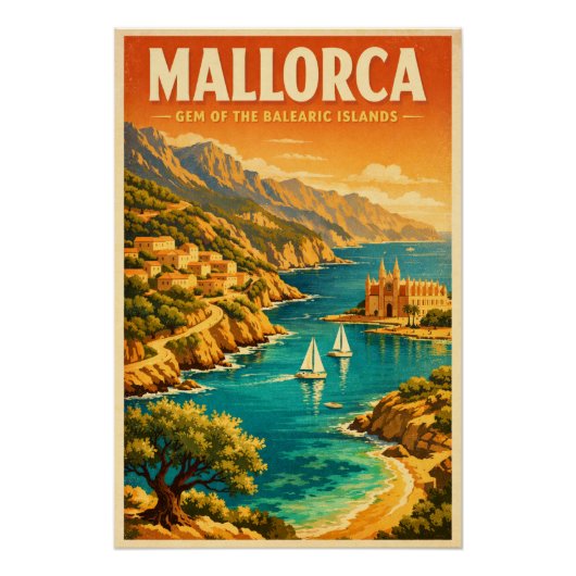 Mallorca, Spain, in a classic retro  Perfect Poster (Voorkant)
