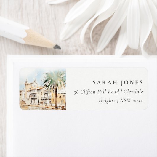 Mallorca Spanje Aquarel Landschap Adres Etiket (Insitu)