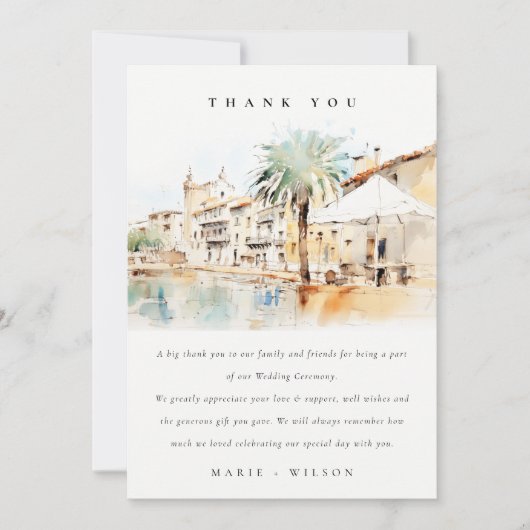 Mallorca Spanje Aquarel Landschap Bruiloft Bedankkaart (Voorkant)
