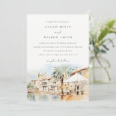Mallorca Spanje Aquarel Landschap Bruiloft Kaart (Staand voorkant)