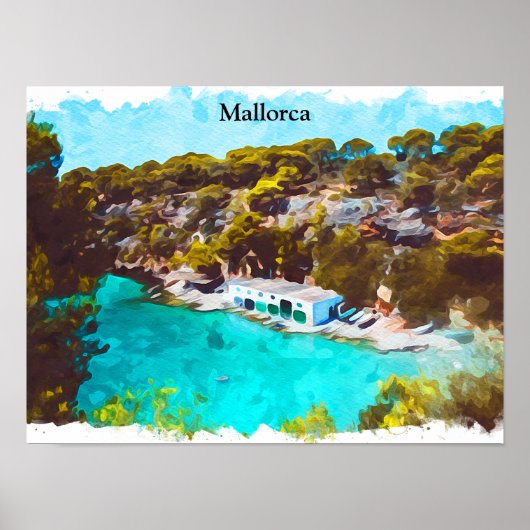 Mallorca Spanje Aquarel Panorama Landschap Poster (Voorkant)