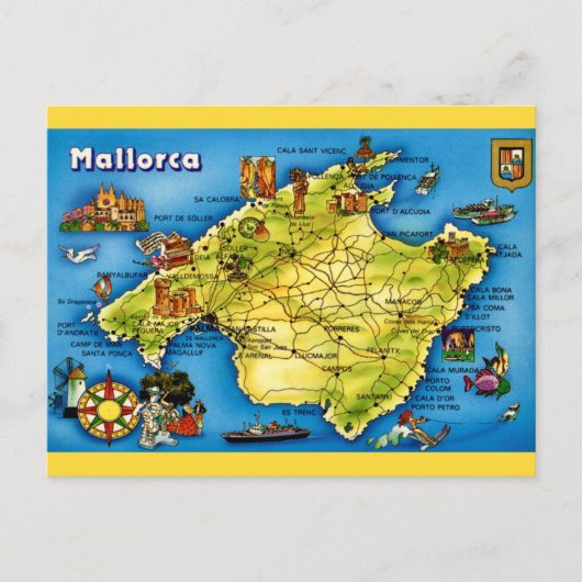 Mallorca Spanje Kaart Ansichtkaart (Voorkant)
