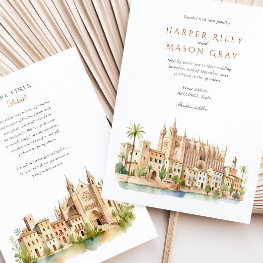 Mallorca Spanje Kathedraal Waterverf bruiloft Kaart
