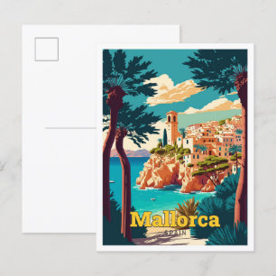 Mallorca Spanje Reizen Kunst Vintage Illustratie Briefkaart