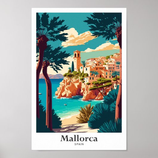 Mallorca Spanje Reizen Kunst Vintage Illustratie Poster (Voorkant)