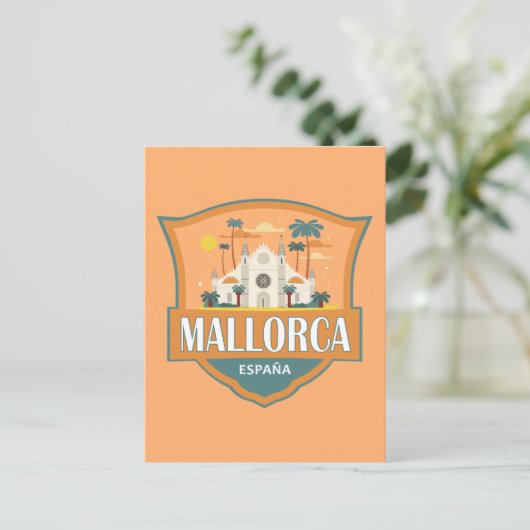 Mallorca Spanje Reizen Retro Badge Briefkaart (Staand voorkant)