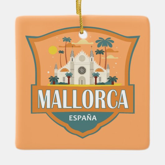 Mallorca Spanje Reizen Retro Badge Keramisch Ornament (Voorkant)