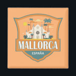 Mallorca Spanje Reizen Retro Badge Magneet<br><div class="desc">Mallorca retro reisontwerp in een embleemstijl met de Santa María-kathedraal. Mallorca (Mallorca) is een van de Balearen in het Middellandse Zeegebied.</div>