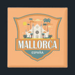 Mallorca Spanje Reizen Retro Badge Magneet<br><div class="desc">Mallorca retro reisontwerp in een embleemstijl met de Santa María-kathedraal. Mallorca (Mallorca) is een van de Balearen in het Middellandse Zeegebied.</div>